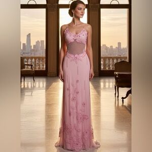Elegant Pink‎ hand beaded and embroidered Attitudes by Debra Dress